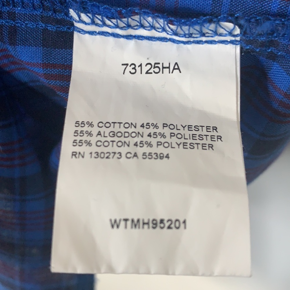 Wrangler blue plaid pearl snap button down shirt 17 - Picture 5 of 6